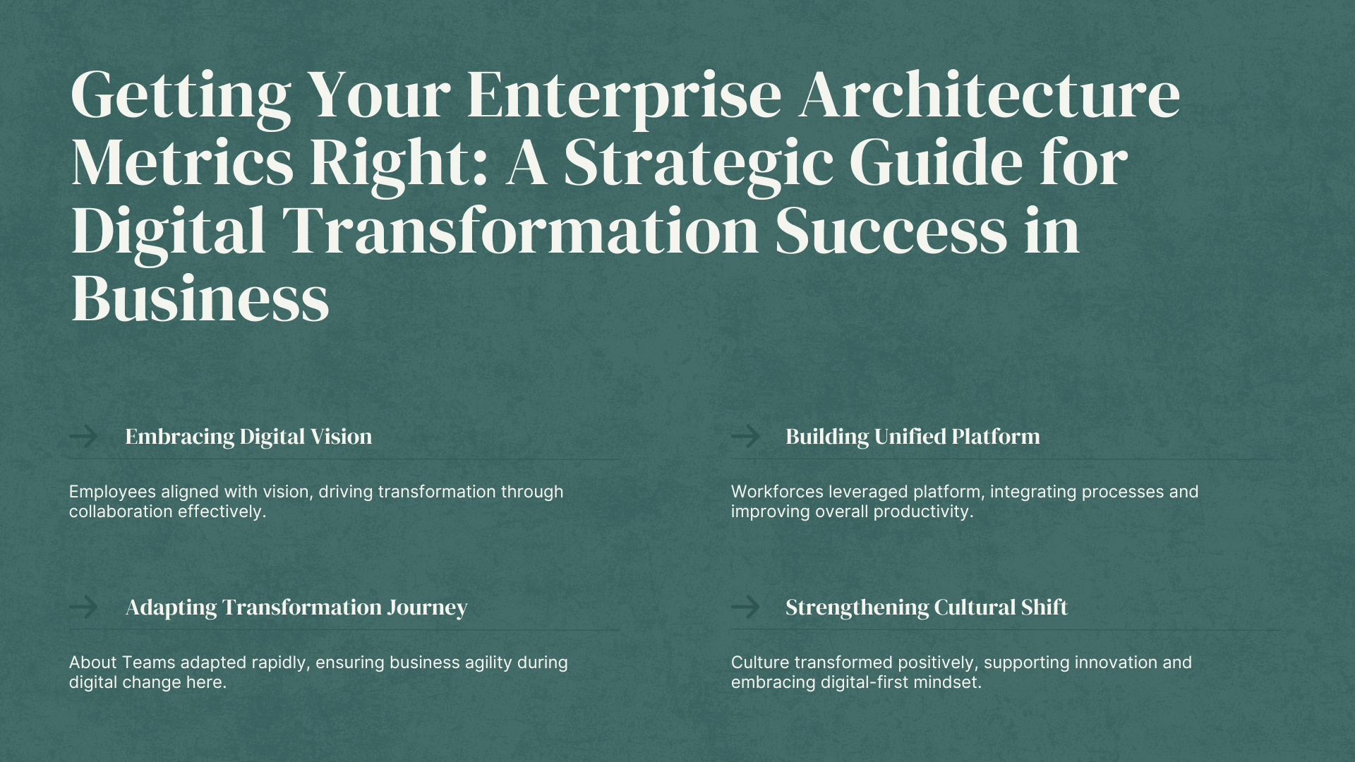 Getting Your Enterprise Architecture Metrics Right: A Strategic Guide for Digital Transformation Success in Business